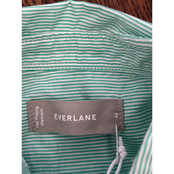 NWT Everlane The Silky Cotton Mint Green White Stripe Button Down Shirt Size 2 - Picture 6 of 11